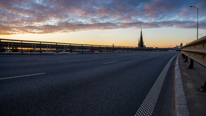 highway in the light of the setting sun