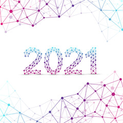 Aufkleber - Text design Christmas and Happy new year 2021. Graphic background communication 2021. Connected lines with dots. Design element for presentations, postcard, flyers, leaflets and posters, illustration.