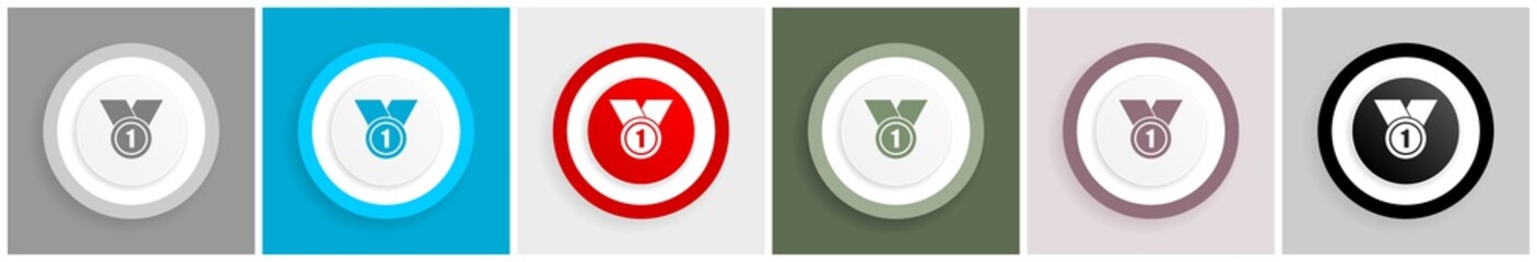Aufkleber - Badge, first, number one icon set, colorful flat design vector illustrations in 6 options for web design and mobile applications