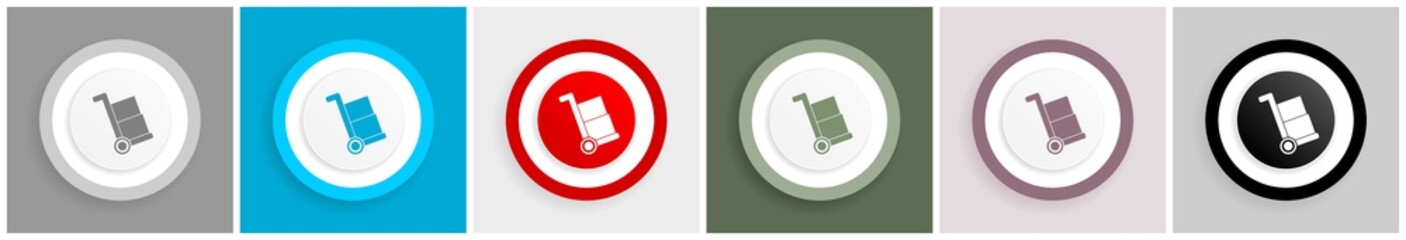 Poster - delivery service, shipping barrow icon set, colorful flat design vector illustrations in 6 options f