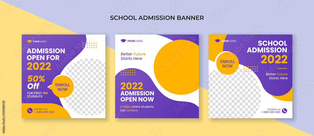 School admission square banner. Suitable for educational banner and social media post template - obrazy, fototapety, plakaty 