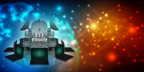 Poster - 3d rendering Computer network with Satellite

