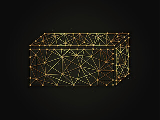 Poster - 3d rectangle golden abstract illustration on dark background. Geometric shape polygonal template made from lines and dots.