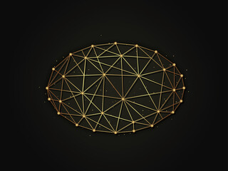 Ellipse golden abstract illustration on dark background. Geometric shape polygonal template made from lines and dots.