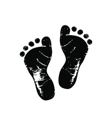 vector baby footprints silhouette drawing print isolated on white background.black footsteps.baby sh