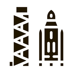 Wall Mural - Tower With Space Ship glyph icon vector. Tower With Space Ship Sign. isolated symbol illustration