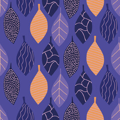 Poster - Colorful leafs with prints repeat pattern print background design