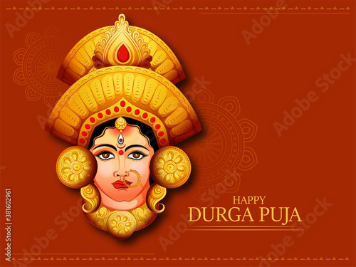 Cuadros en Lienzo illustration of Goddess Durga beautiful Face in Happy Navratri and Durga Puja,