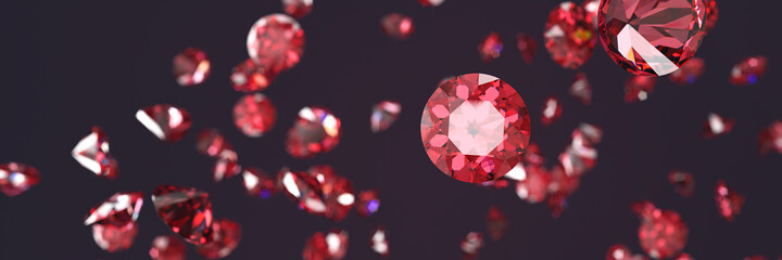 Poster - Ruby Gem Diamond group falling background soft focus bokeh 3d rendering