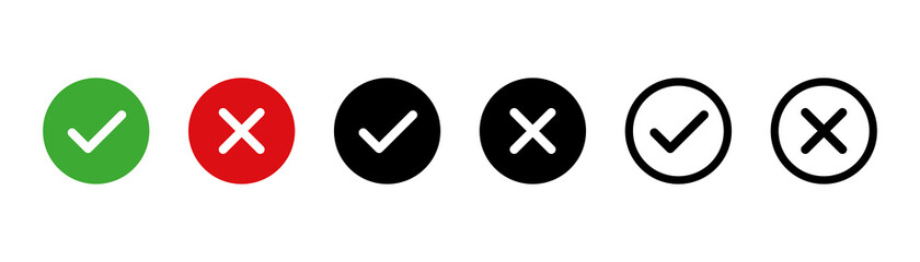 Poster - check mark cross signs. vector isolated elements. check mark circle black icons signs vector. vote s