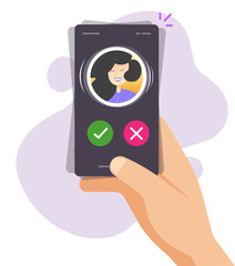 Poster - Phone calling, ringing mobile smartphone cellphone on person man hand vector illustration flat cartoon, telephone girl woman call isolated clipart