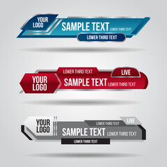 Poster - Lower third blue , red and grey design tv template modern contemporary. Set of banners bar screen broadcast show bar name. Collection of lower third for video editing on transparent background.