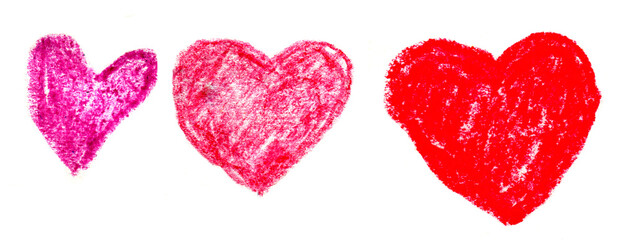 Poster - Hearts. Red and pink colors. Wax crayons doodle. Simple element. Hand crafted illustration,  isolated on white background. 