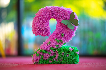 number 2. happy birthday of 2 years old child. party decoration.