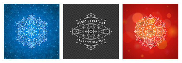 Christmas photo overlays vintage typographic design ornate decoration symbols with holidays wishes vector illustration