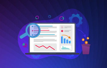 Poster - PPC Mistake - Pay per Click strategy errors digital marketing campaign mistakes modern vector illustration concept. Wrong or incorrectly composed digital online advertising company