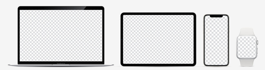 Wall Mural - device screen mockup. laptop, tablet, smartphone and watch with blank screen for you design. realist