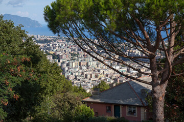 View to the south on Genoa and Mediterranean from Righi, a neighbourhood high above the city that can be reached by a funicular.