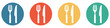 Bunter Banner mit 4 Buttons: Besteck, Restaurant, Essen