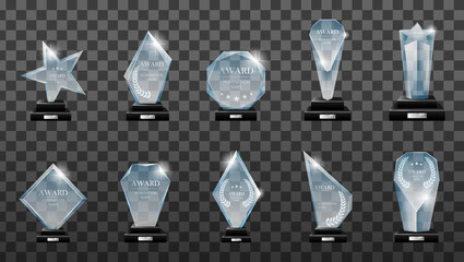 winner glass trophy. glass trophy award. first place award, crystal prize and signed acrylic trophie