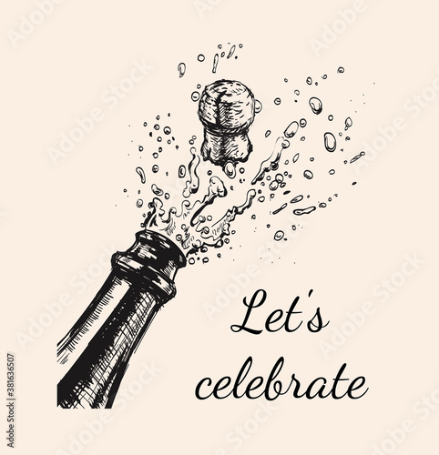 Papel de parede Let s Celebrate Hand Drawn Invitation Template Champagne explosion