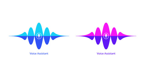 Poster - sound wave shape with microphone for virtual voice assistant. abstract audio wave, voice search and 
