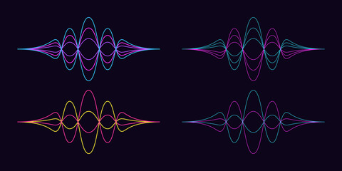 Poster - sound wave shape. set of abstract audio wave, acoustic line waveform. soundwave vibration