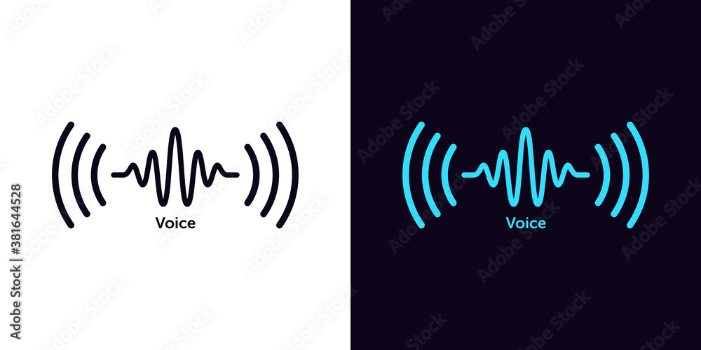 Sound wave icon for voice recognition in virtual assistant, speech signal. Abstract audio wave, voice command control - obrazy, fototapety, plakaty 