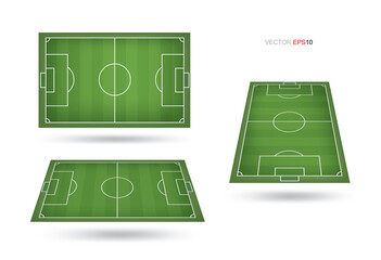 Fototapete - Soccer field or football field background isolated on white. Perspective elements. Vector green court for create soccer game. Vector.