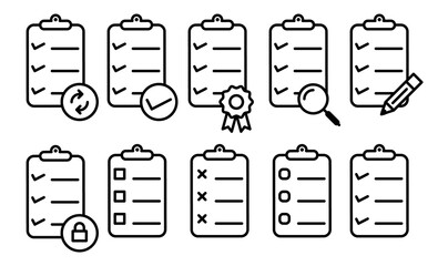 Poster - Clipboard related vector icon set. Well-crafted sign in thin line style with editable stroke. Vector symbols isolated on a white background. Simple pictograms