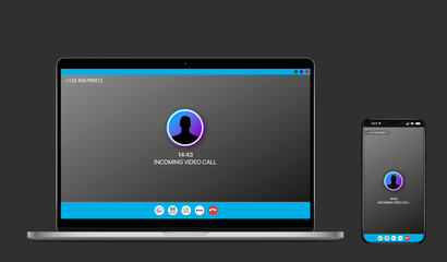 Aufkleber - Mockup video calls on a smartphone and laptop. Video conference. Online meetings. Quarantine.