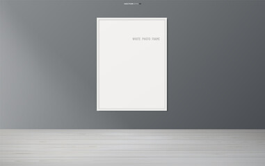 Wall Mural - Blank photo frame or picture frame in wooden room background. Vector.