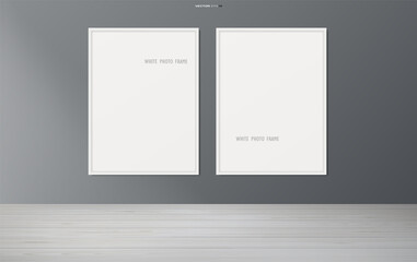 Wall Mural - Blank photo frame or picture frame in wooden room background. Vector.