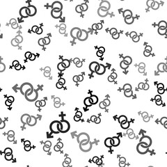  Black Gender icon isolated seamless pattern on white background. Symbols of men and women. Sex symbol. Vector.