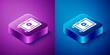 © Kostiantyn - Isometric Safe icon isolated on blue and purple background. The door safe a bank vault with a combination lock. Reliable Data Protection. Square button. Vector.