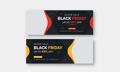 Wall Mural - Black Friday facebook sale cover banner colorful and modern cover banner design template web banner template Vector
