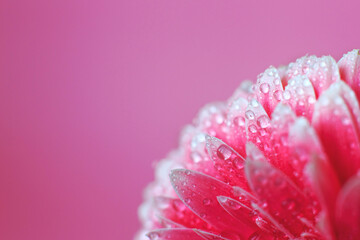Wall Mural - pink gerbera flower petals with drops of water, macro on flower, beautiful abstract background