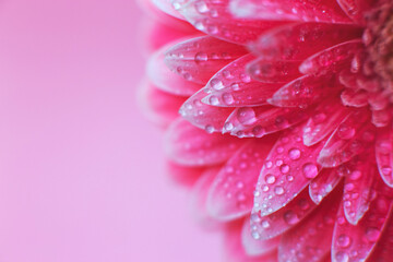 Wall Mural - pink gerbera flower petals with drops of water, macro on flower, beautiful abstract background