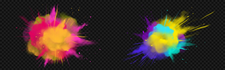 Wall Mural - powder holi paints colorful clouds or explosions, ink splashes, decorative vibrant dye for festival 
