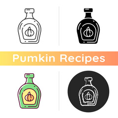 Wall Mural - Pumpkin syrup icon. Linear black and RGB color styles. Natural food product, rustic cooking. Vegan gourd based spice. Delicious topping for homemade dishes. Isolated vector illustrations