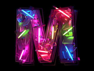 Abstract ultra neon font. Letter M.