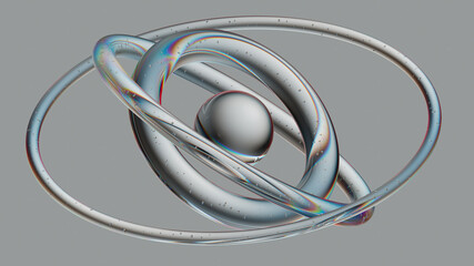 Poster - abstract glass composition. 3d render of geometric shapes made of reflective and refractive material