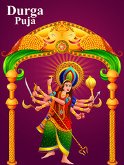 Wall Mural - vector illustration of Happy Durga Puja festival background for India holiday Dussehra