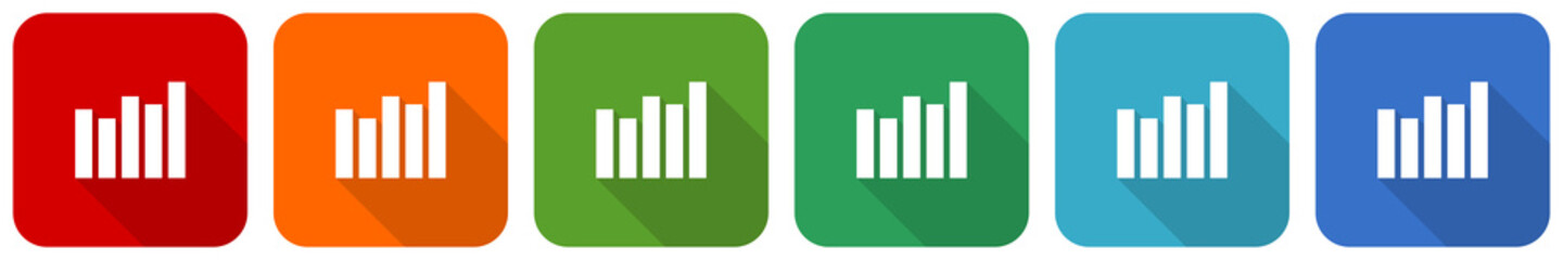 Poster - Graph, diagram icon set, flat design vector illustration in 6 colors options for webdesign and mobile applications