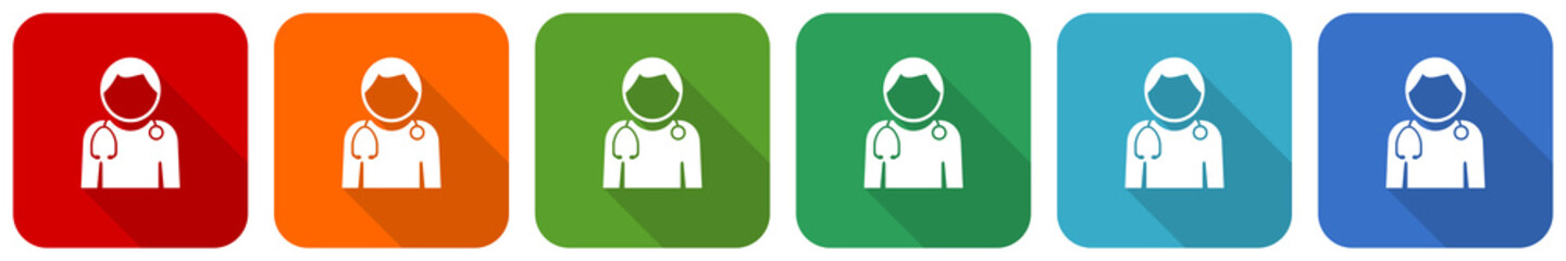 Poster - Doctor icon set, flat design vector illustration in 6 colors options for webdesign and mobile applications