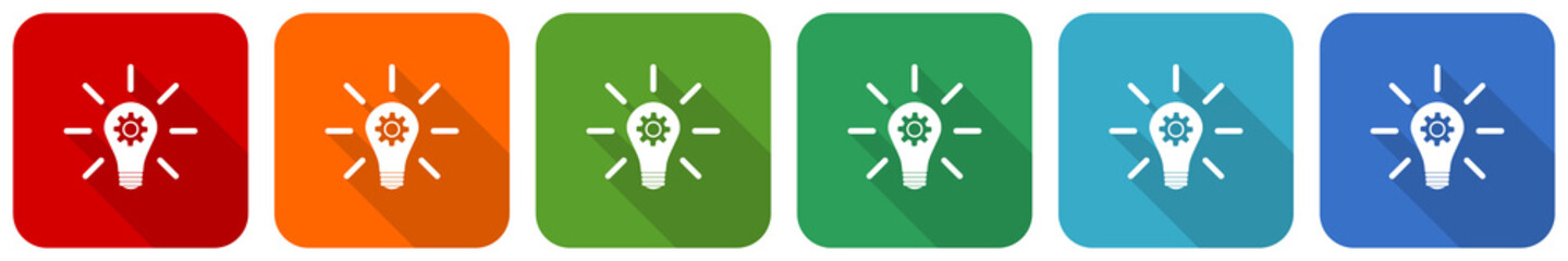 Sticker - Idea, solution, bulb, innovation icon set, flat design vector illustration in 6 colors options for webdesign and mobile applications