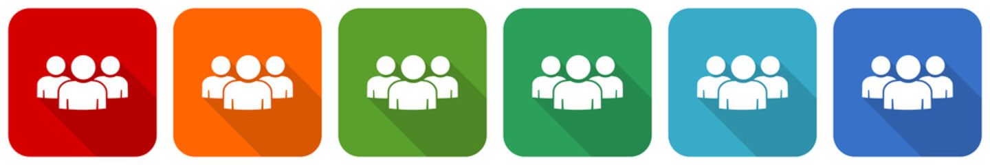 Poster - Group of people, team, teamwork icon set, flat design vector illustration in 6 colors options for webdesign and mobile applications