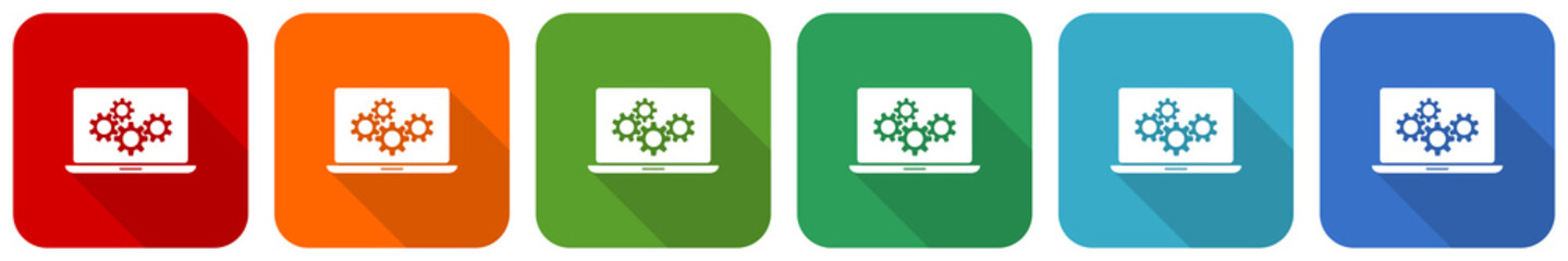 Leinwandbilder - Laptop, notebook, computer icon set, flat design vector illustration in 6 colors options for webdesign and mobile applications