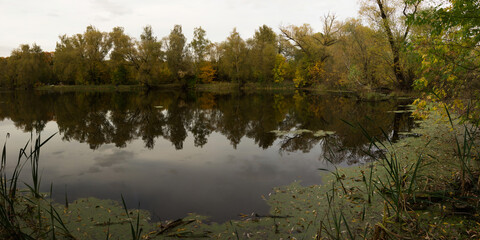 Sticker - Autumn fishing on the river, beautiful panorama.