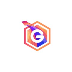 g letter abstract hexagon with arrow colorful logo design